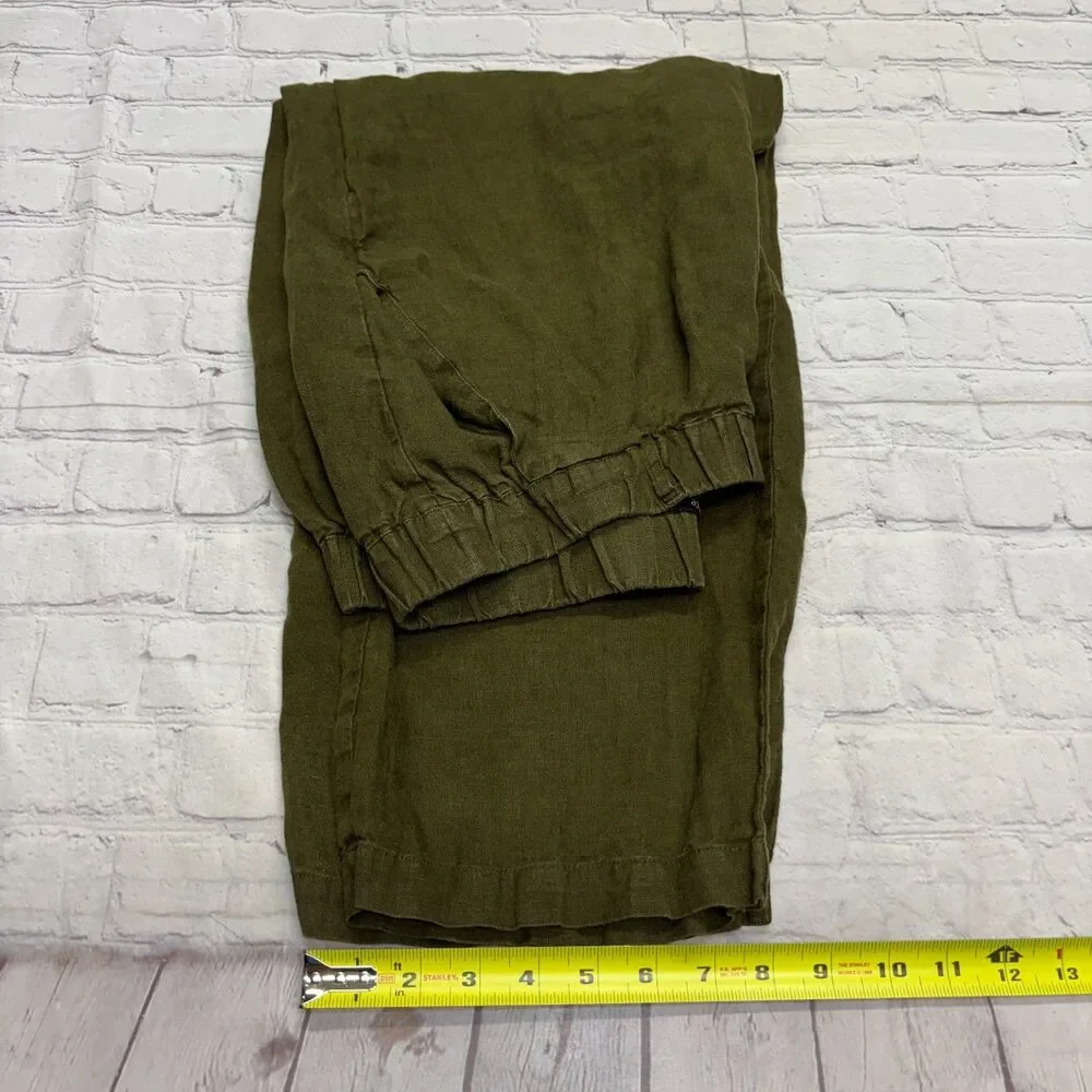 Quince Women 100% European Linen Pants Size Large Olive C134 -24